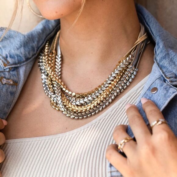 NWT stella & dot and MB on the mark mini statement necklace ~ one silver strand - Picture 2 of 5